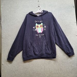 Kerusso Men Sweatshirt XL Blue Hoodie God is Good Fleece Pullover READ